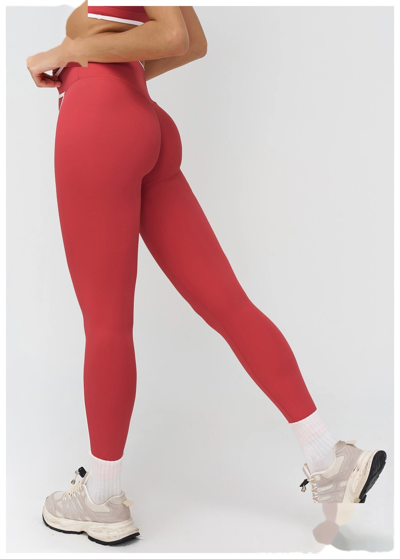 Custom Cross Waist Yoga Pants - Women's Buttery Soft Color Block Tight Running Fitness Leggings detail