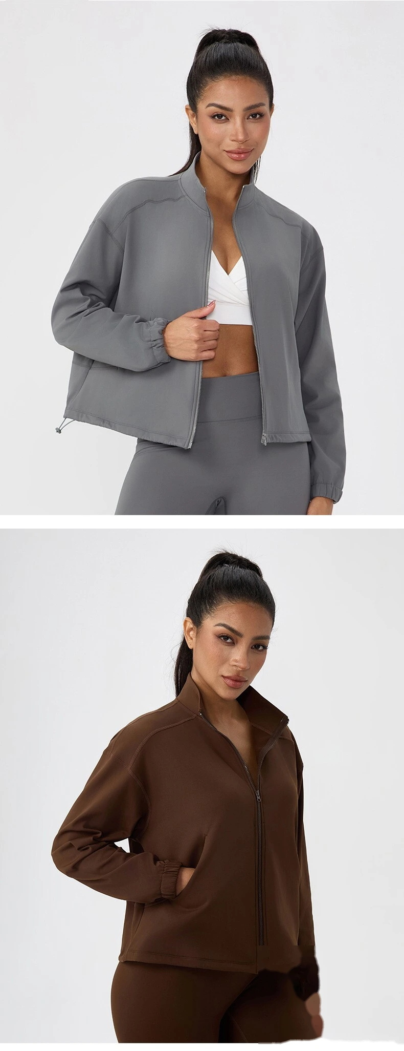 Custom Women's Winter Fleece Yoga Jacket | Stand Collar Zipper, Warm, for Outdoor Running & Fitness detail