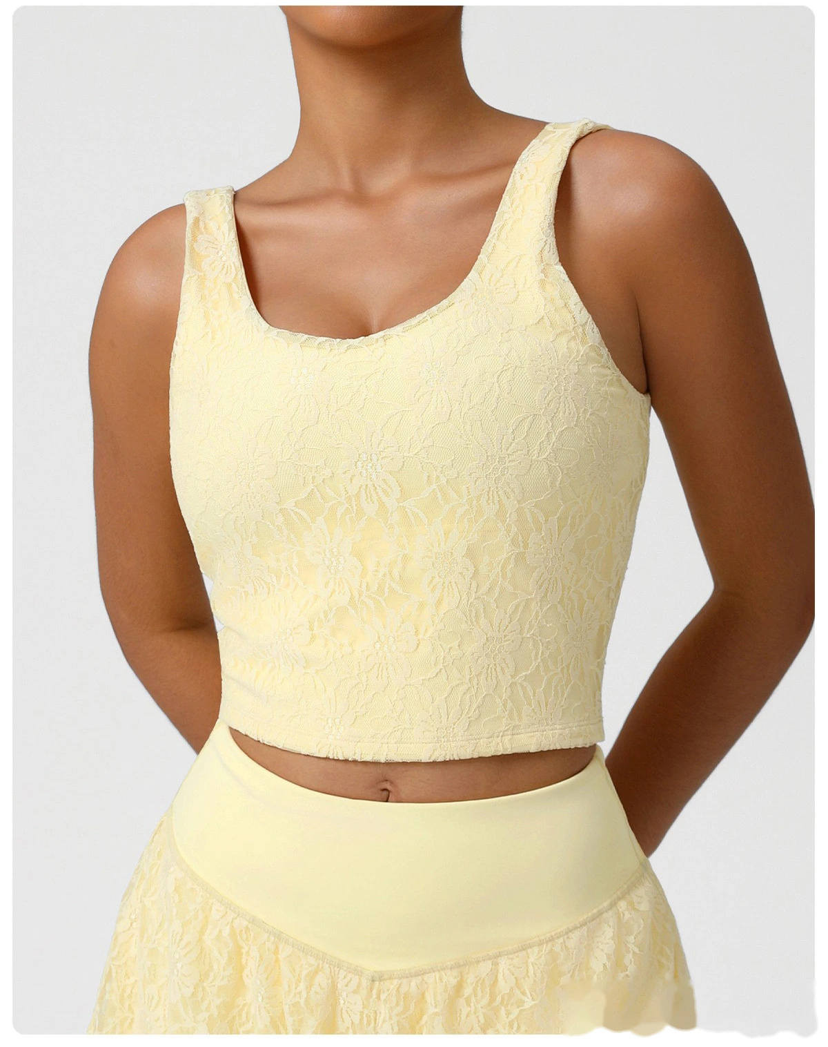 Custom-made nude sexy lace sleeveless sports shirt new dance training fitness camisole women detail