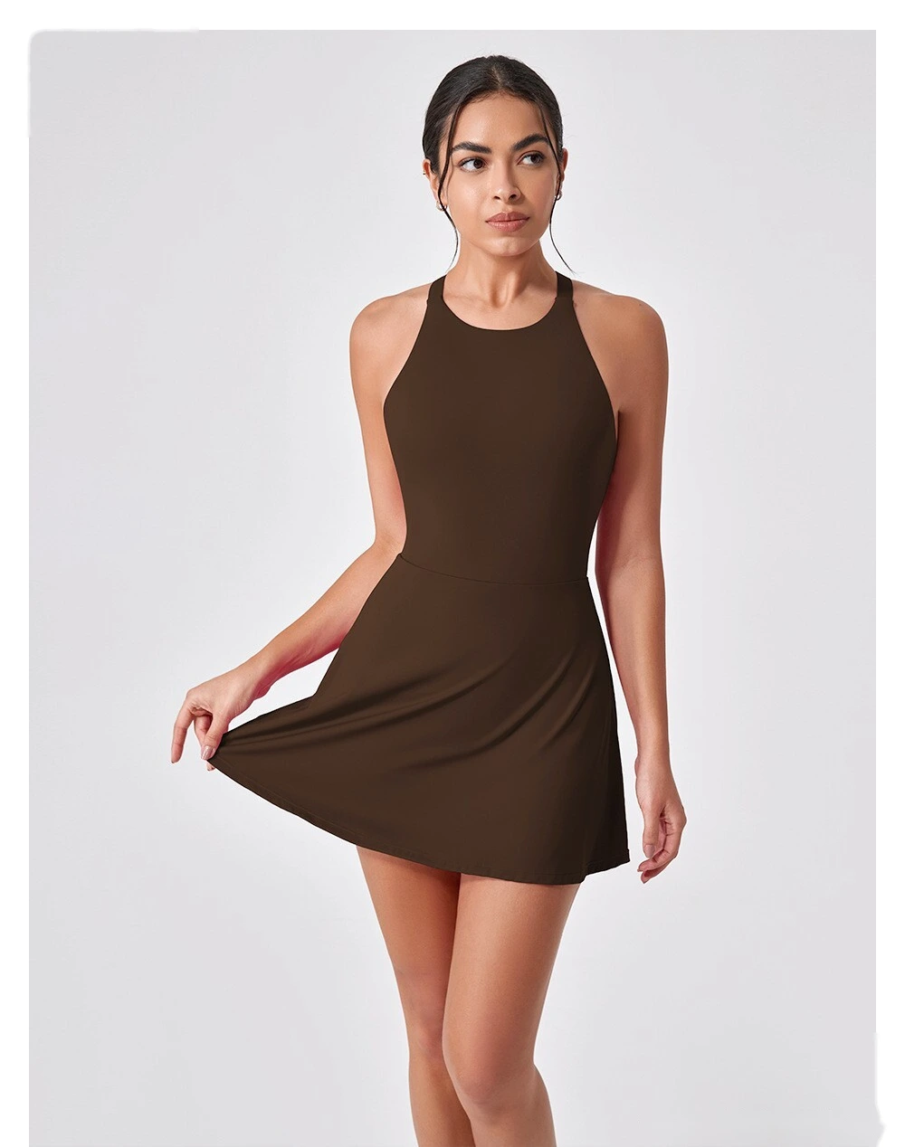 Sports dress is slim, light-proof and quick-drying feather tennis skirt, beautiful back fitness one-piece yoga suit detail