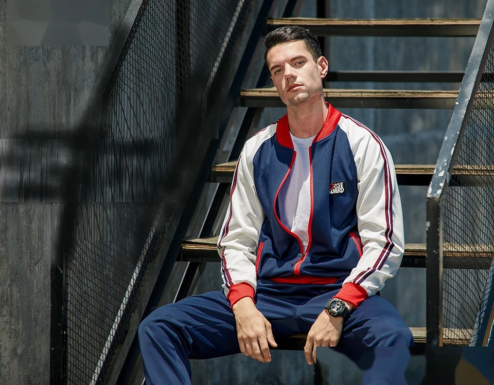 Mens sports jackets full zip color block stripe sweatshirts detail
