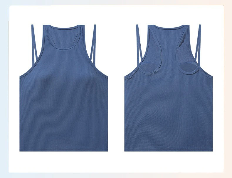 Customized rib new breathable I-shaped back yoga vest with chest pad female fitness bra top detail