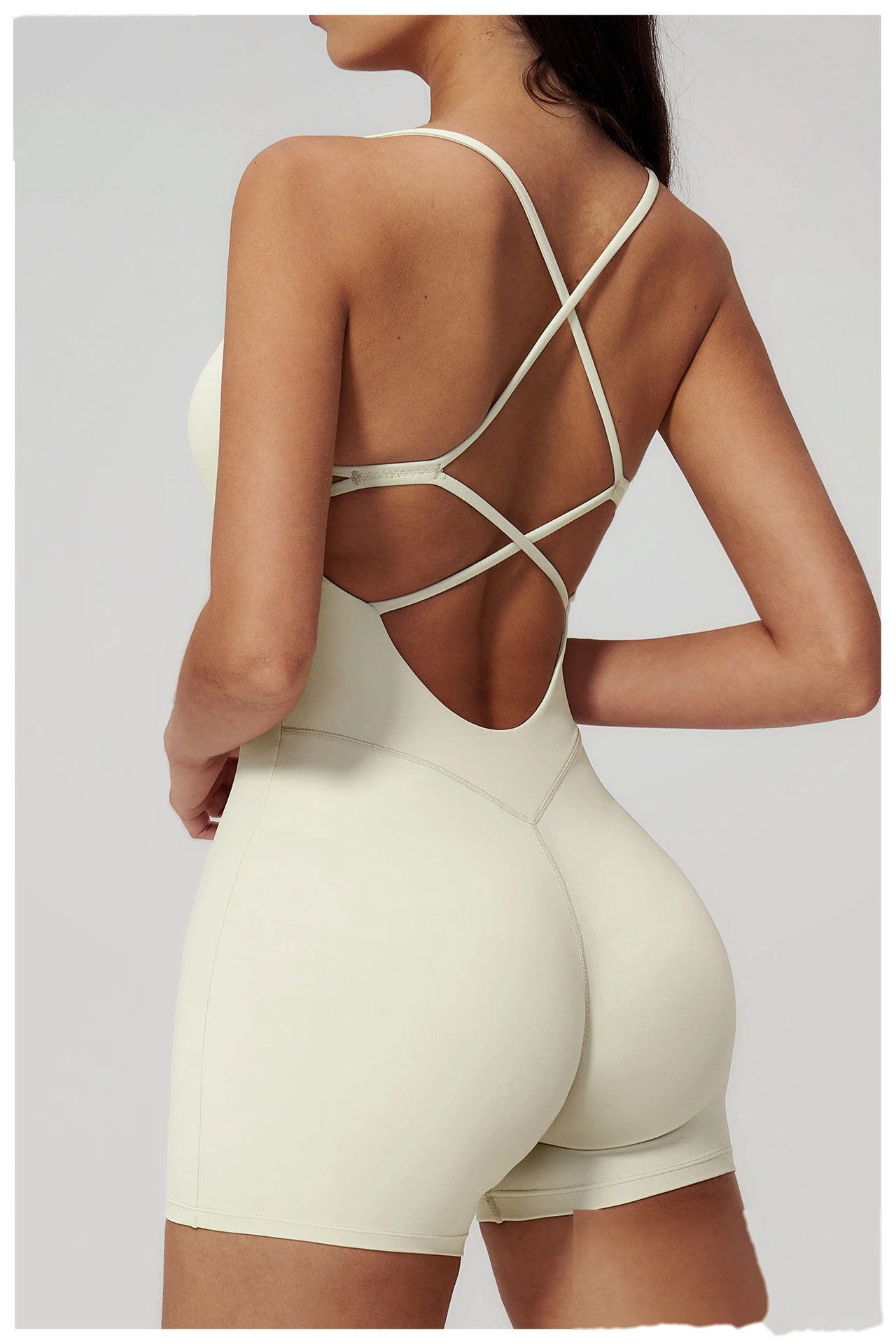 Backless Ruched Flared Leg Yoga Jumpsuit, Custom Butt Lifting Slim Fitness Dance One Piece Sports Wear detail