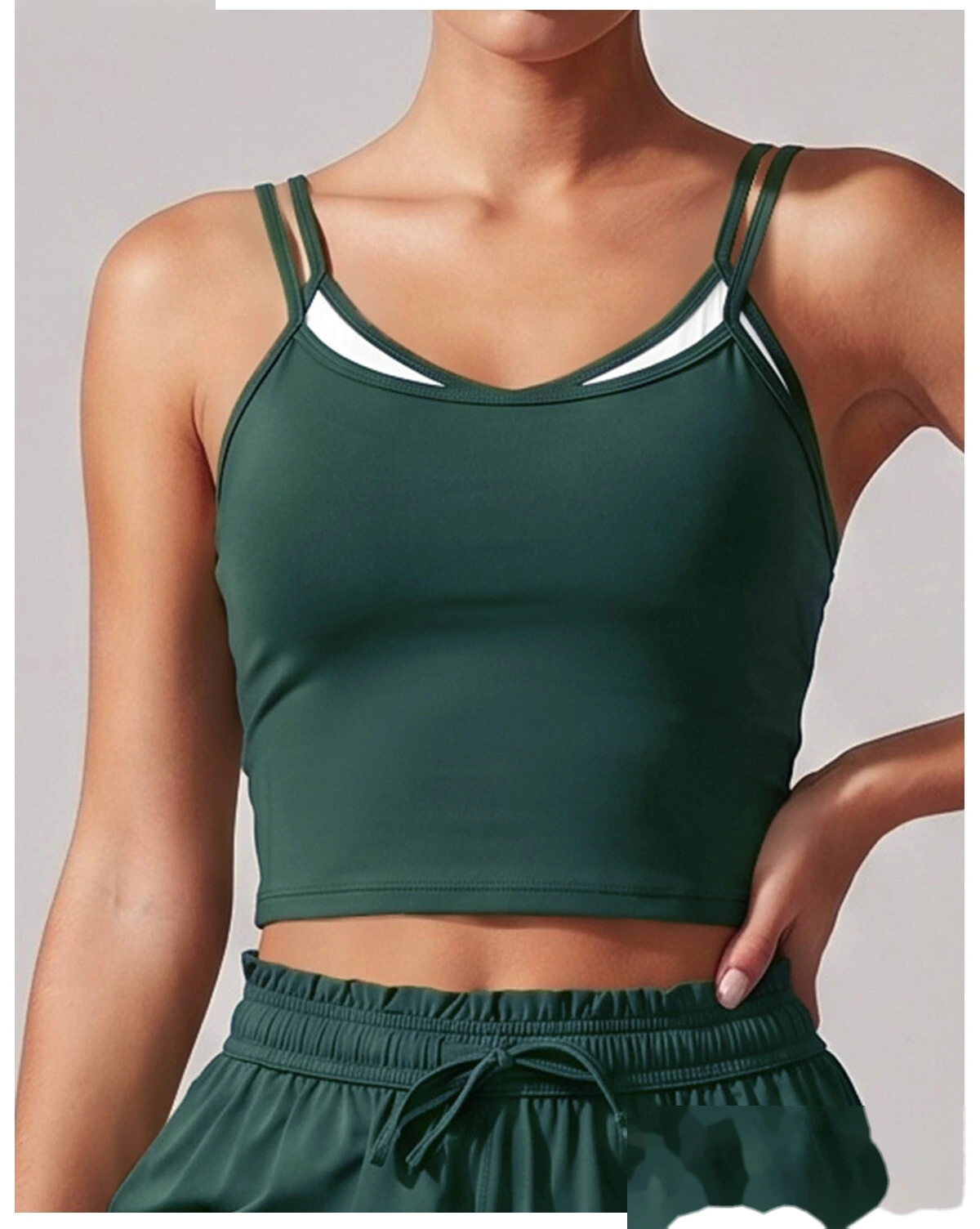 Women U Shape Beauty Back Sleeveless Vest, Padded Sports Top + Yoga Pants Set, Stretch Fitness Outfit for Gym detail