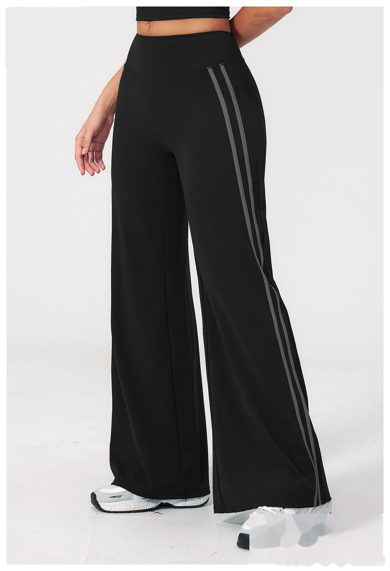 High Waist Hip Lifting Flare Yoga Pants, Color Block Naked Feel Slimming Workout Wide Leg Trousers detail