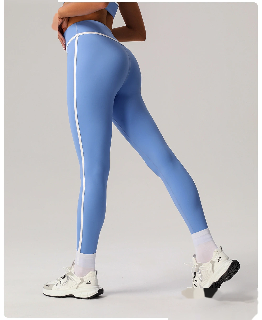 Customize nude contrast high waist yoga pants, run and exercise, and wear tight hip-lifting sports pants detail