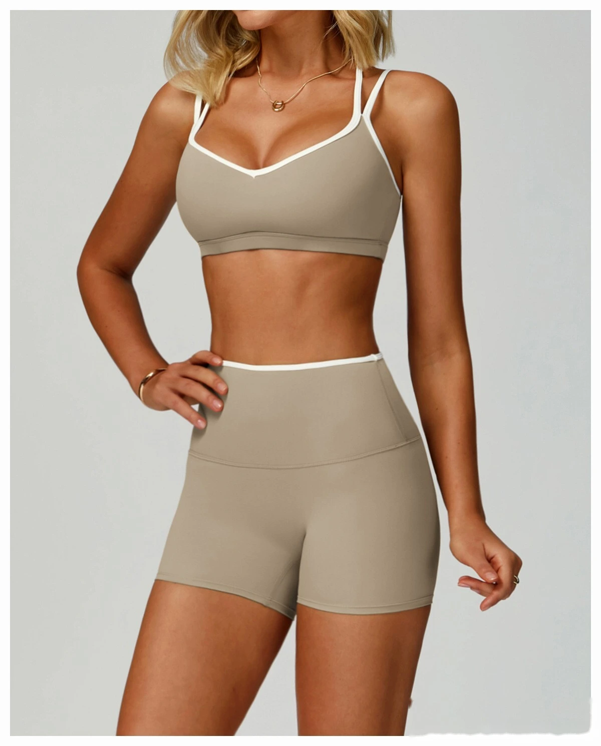 Custom contrast nude tight cross back sports vest running fitness yoga bra detail