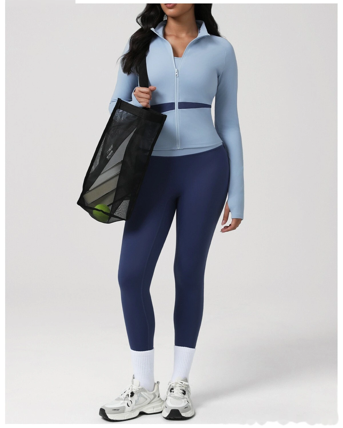 Yoga clothing, Pilates training, fitness top, morning running, quick-drying sports, color-block long-sleeve jacket detail
