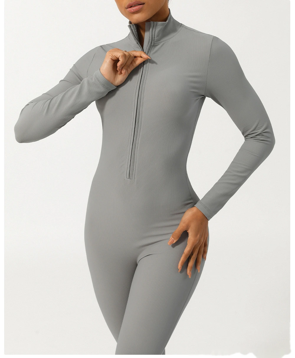 Customized zipper thread long sleeve yoga jumpsuit fitness exercise jumpsuit yoga clothes detail