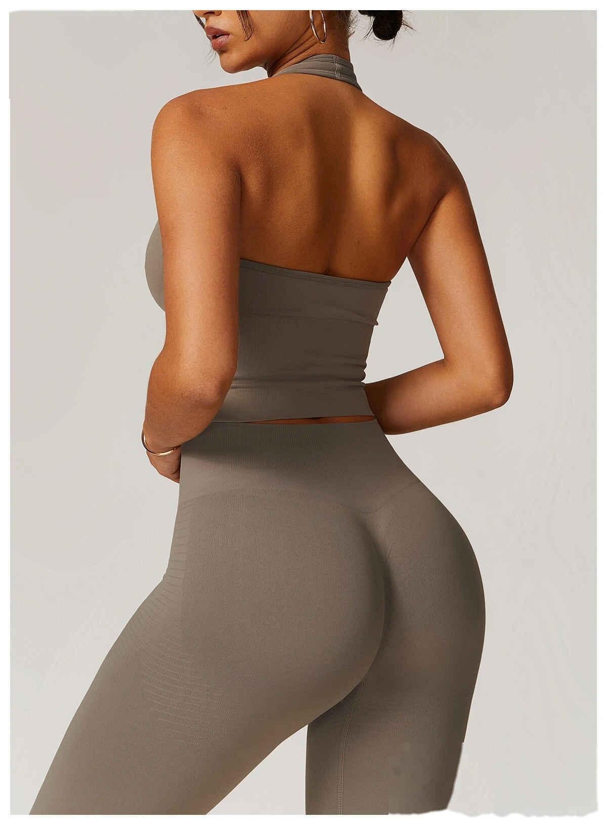 Custom EU/US High-Waisted Yoga Pants - Seamless Butt-Lifting Ribbed Waist Tummy-Control Leggings for Running Gym detail