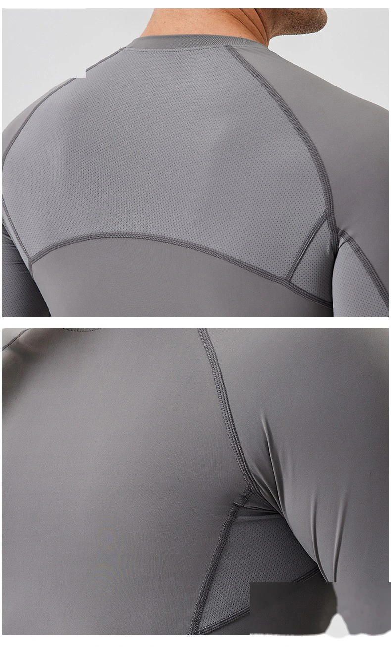 Customized men's long-sleeved tight T-shirt sports fitness clothes detail