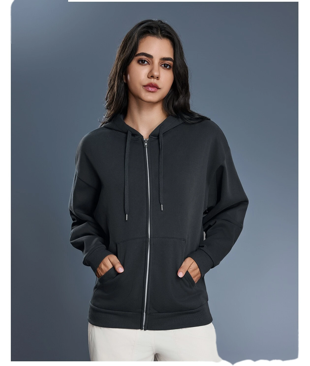 Custom Women's Winter Fleece Hoodie | Windproof Warm, Loose Slim, Zip-Up Cardigan Jacket detail