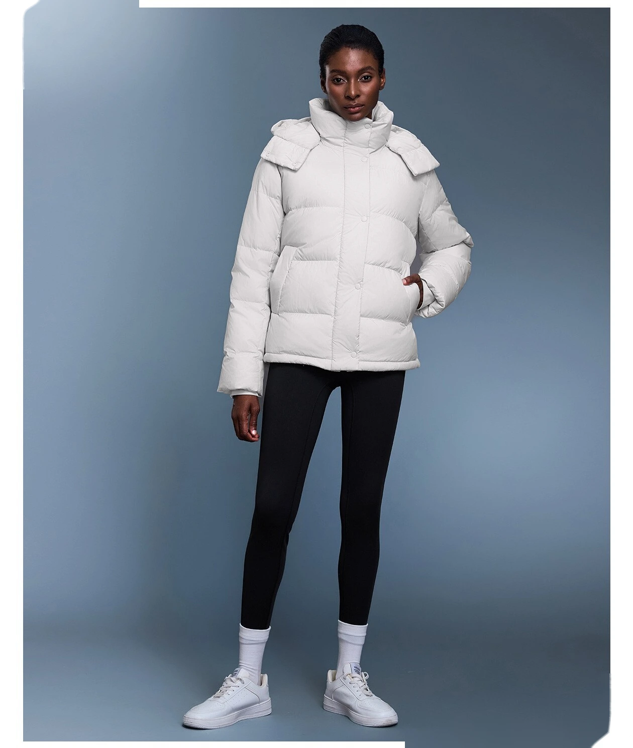 Customized new down jacket women waist drawstring hooded windproof warm bread coat in winter detail