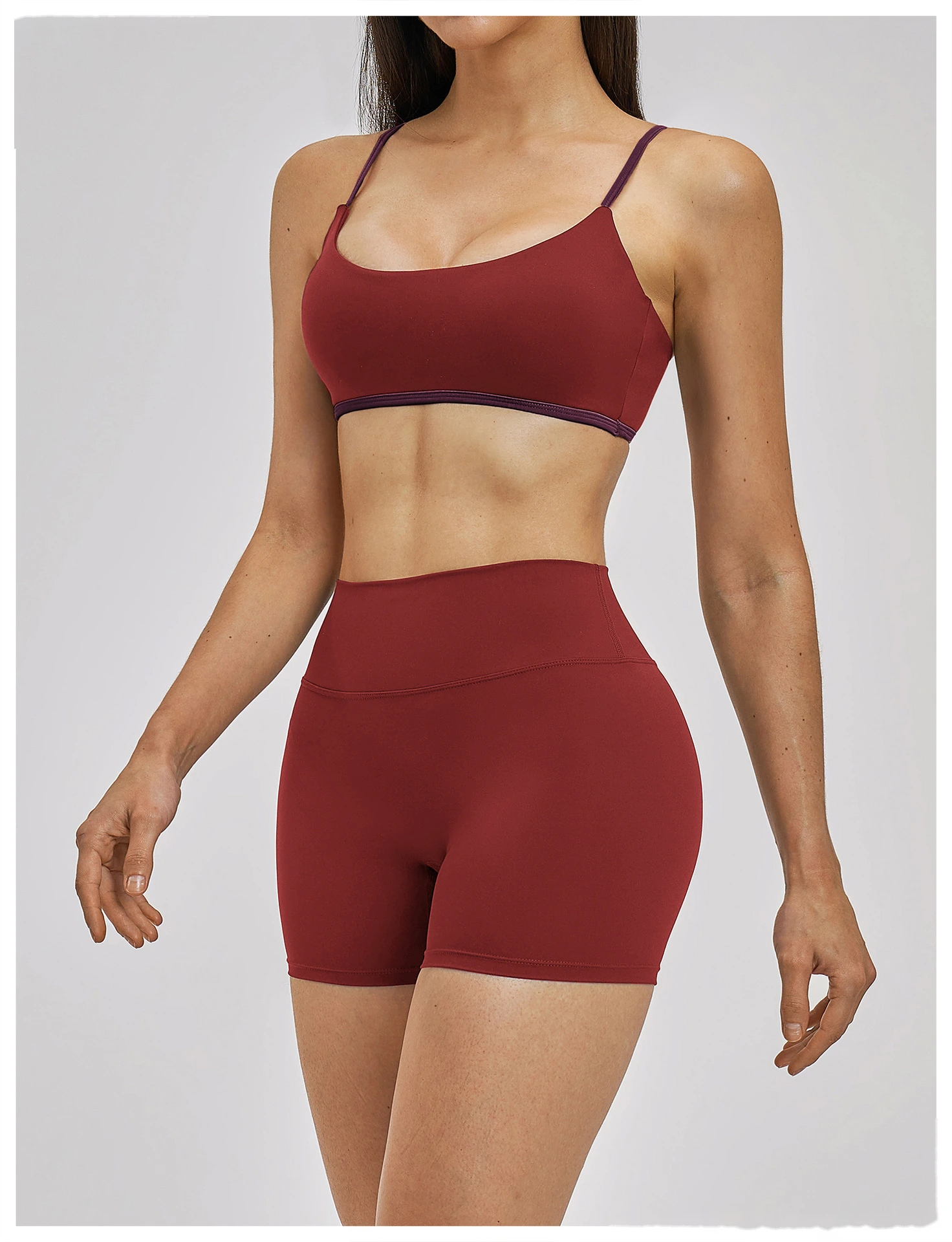 Custom Women’s Thin Shoulder Strap Beauty Back Sports Bra Fake Two Piece Tennis Skort Yoga Fitness Set detail