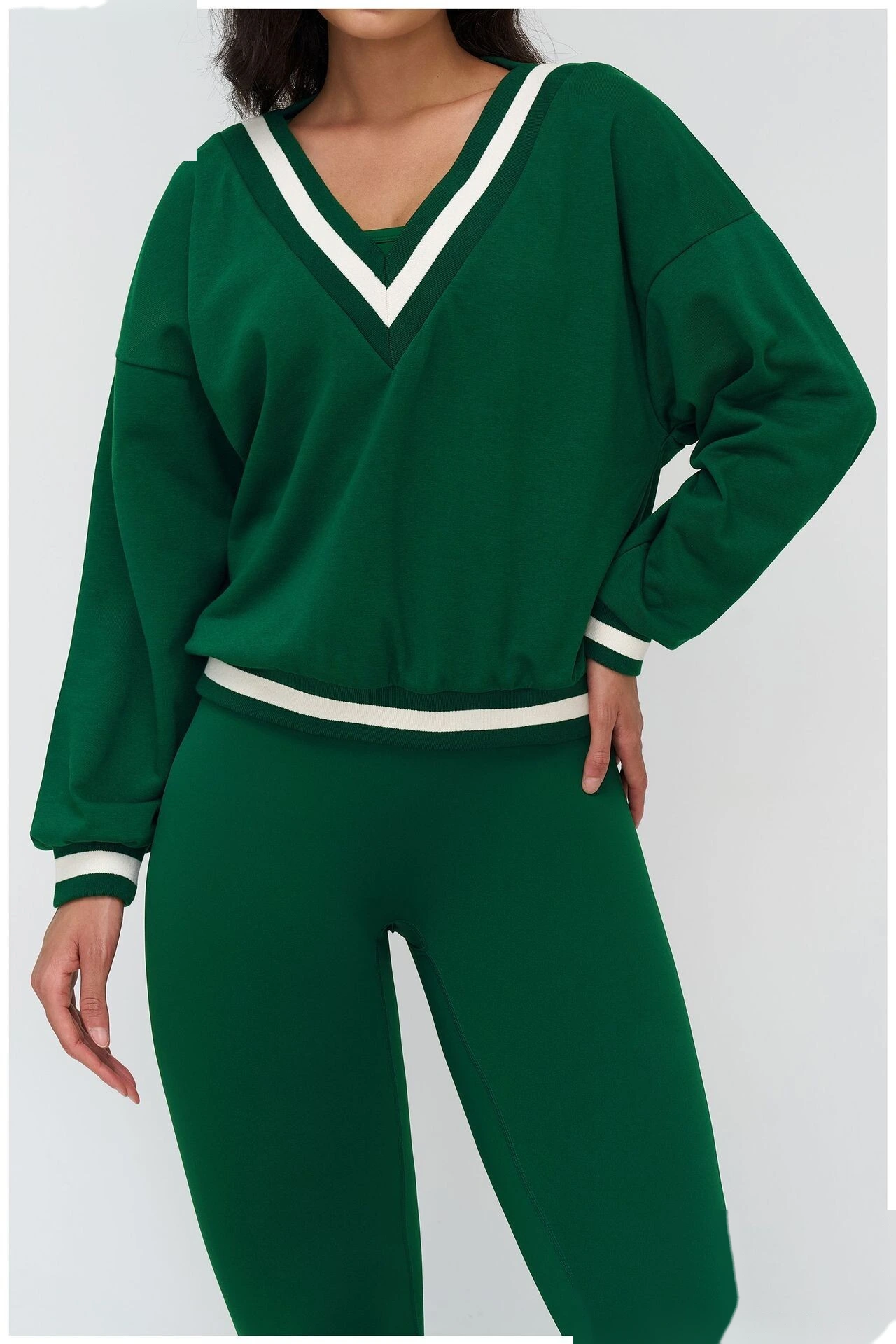 Bulk Custom V-Neck Casual Hoodie - Color Block Loose Fit Outdoor Sports Running Sweatshirt detail