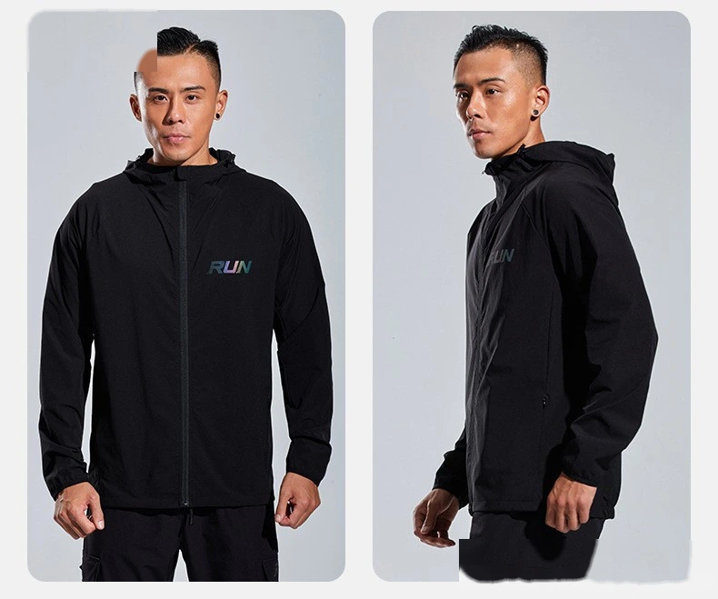 Customized sportswear men's outdoor running quick-drying fitness hooded cardigan training sports coat detail