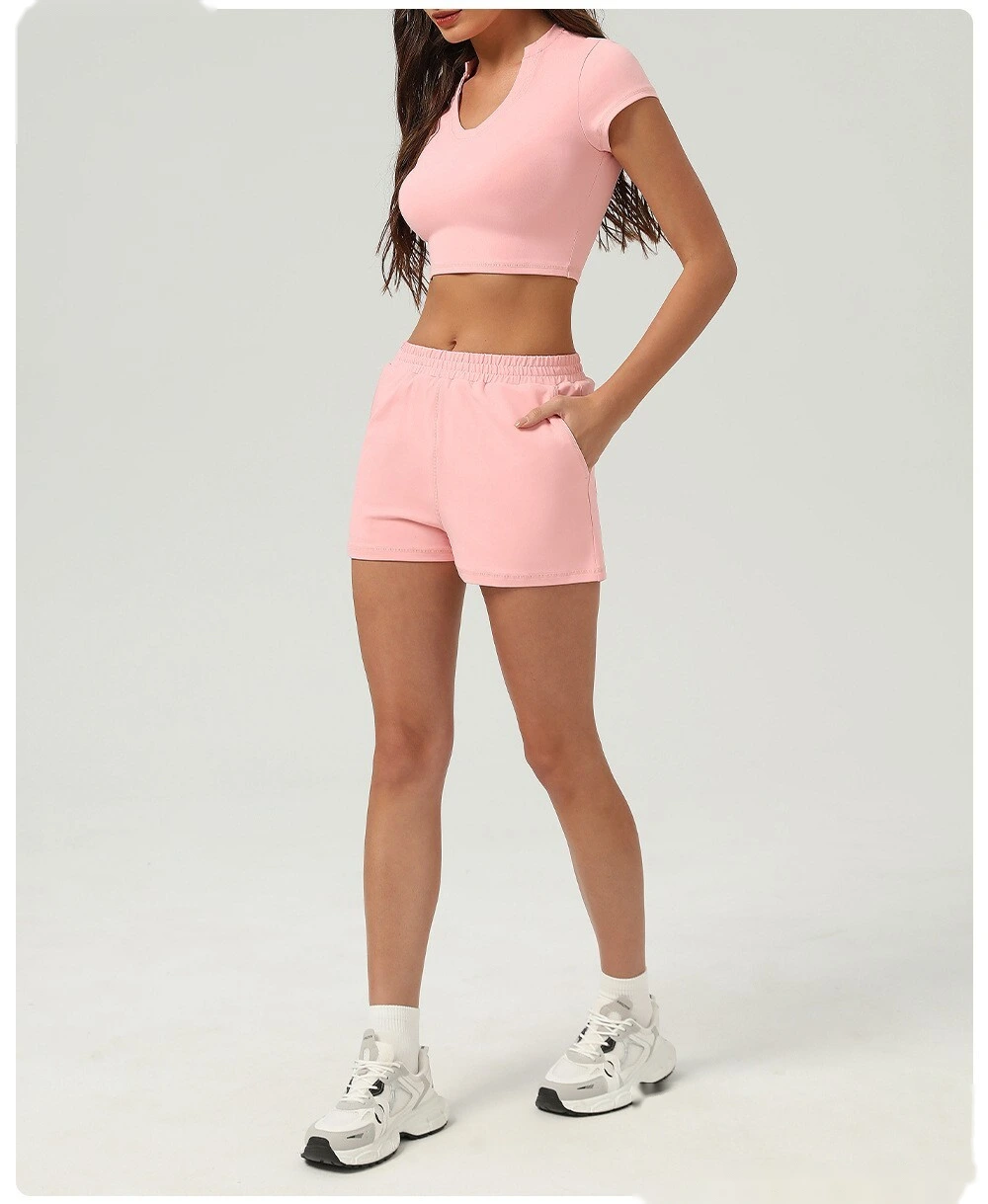 Sports and leisure high waist pocket tight shorts running sports peach hip outdoor fitness shorts female detail