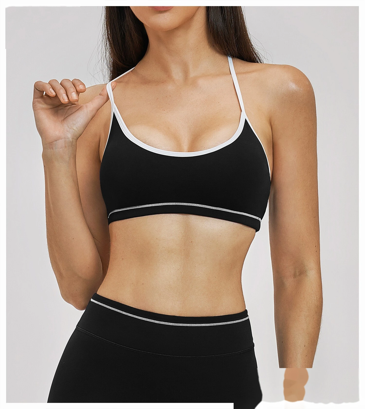 Custom Women’s Color Block Beauty Back Sports Bra Medium Support Yoga Gym Bra detail