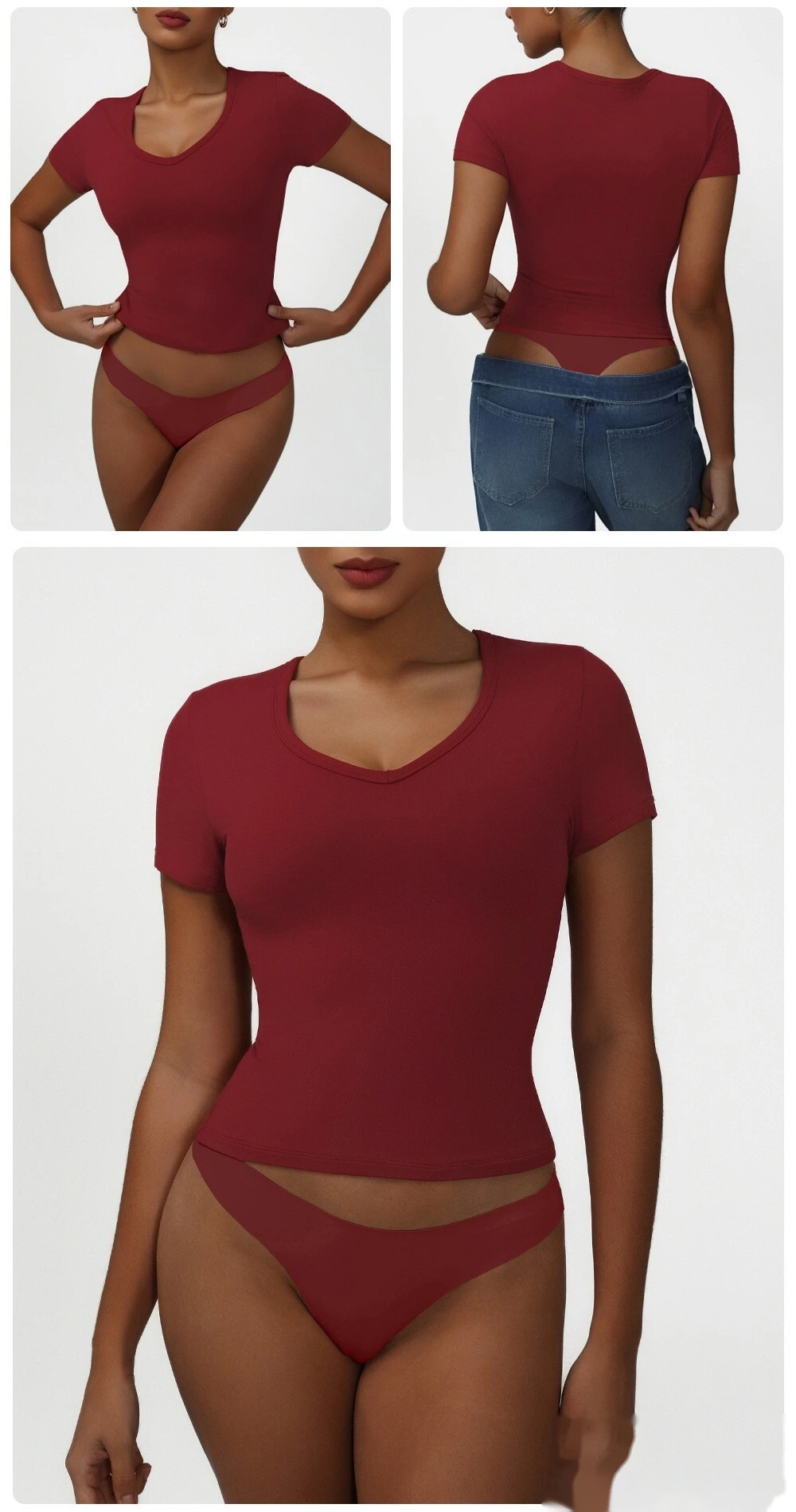 Custom tight fashion casual sports T-shirt small V-neck sexy high-elastic yoga clothes short-sleeved shirt detail