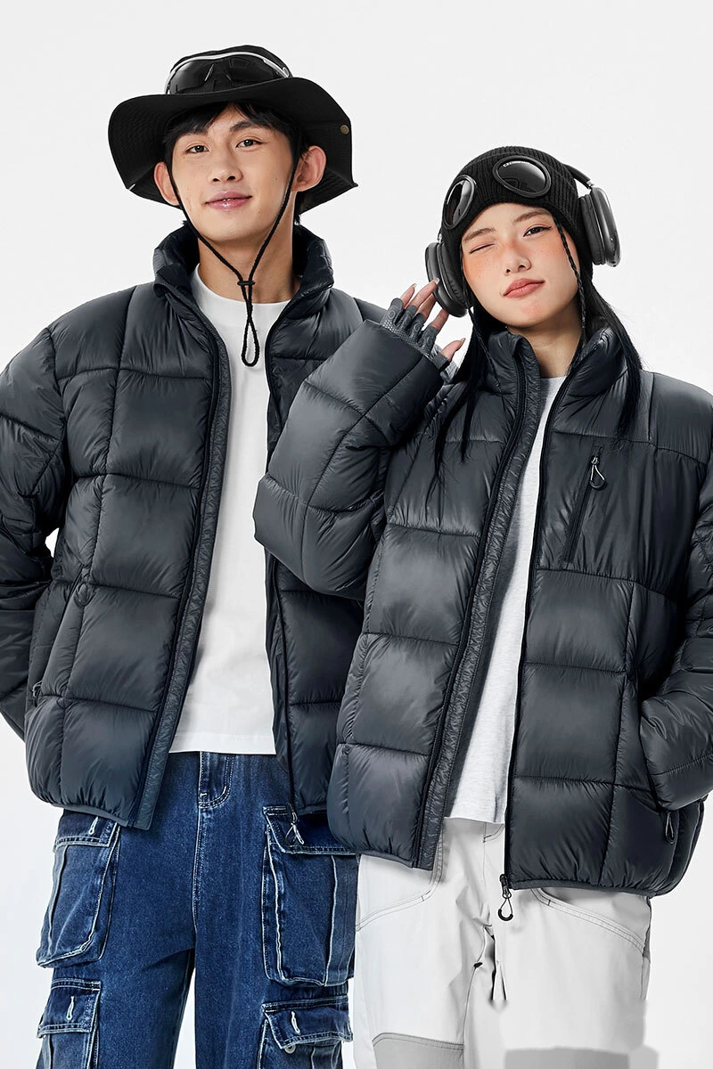 Custom fashion windproof warm pocket men's and women's cotton coat down jacket detail