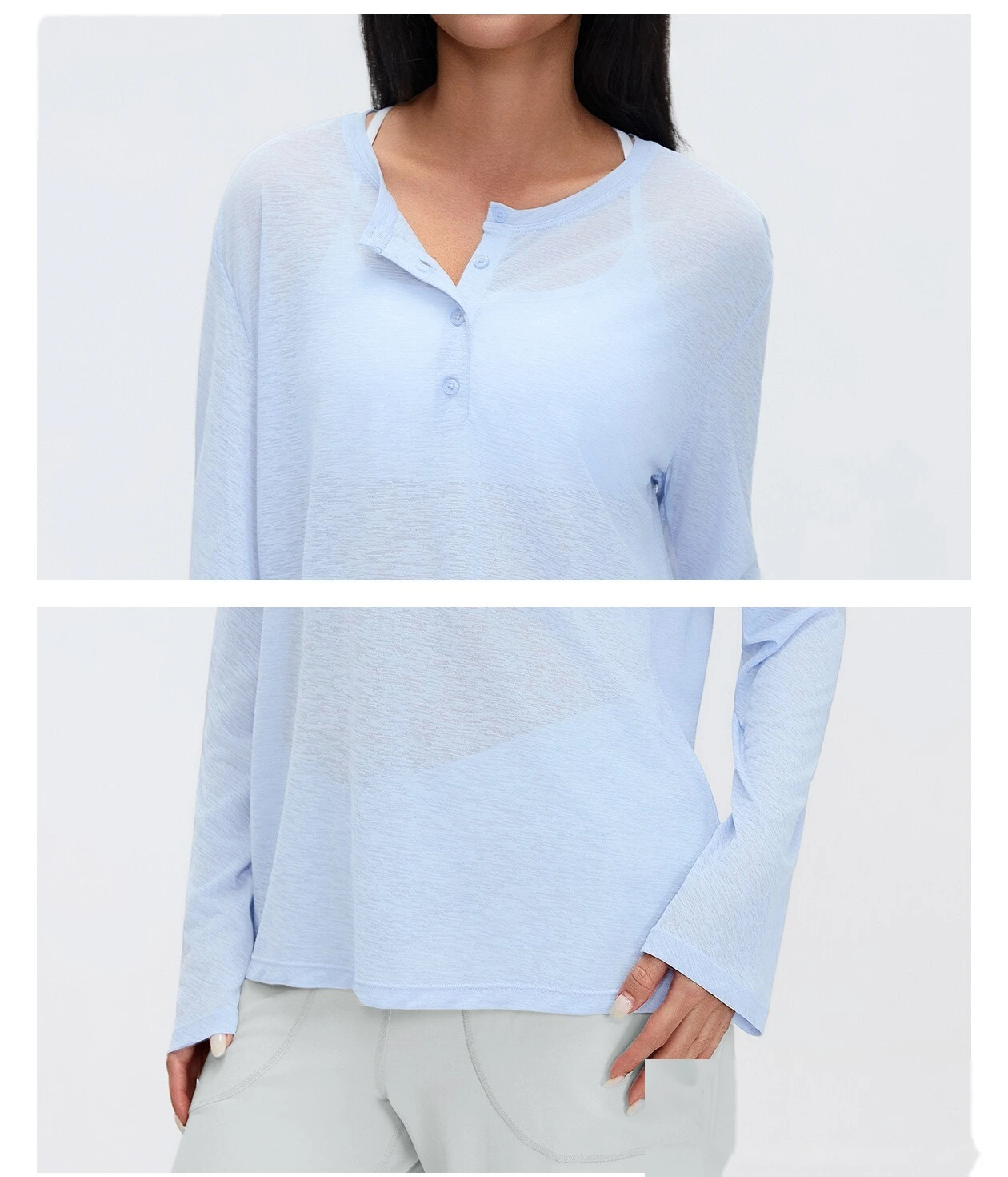 Loose Breathable Yoga Cover Up for Women, Long Sleeve Gym Top, Lightweight Casual Running Fitness T-Shirt detail