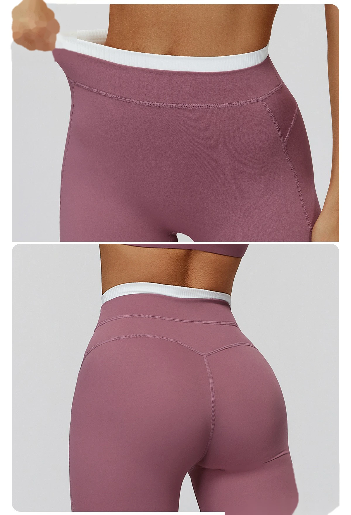 Customizable EU-US Athletic Leggings | Women's Ribbed High-Waist Contrast Tights, Yoga & Running detail