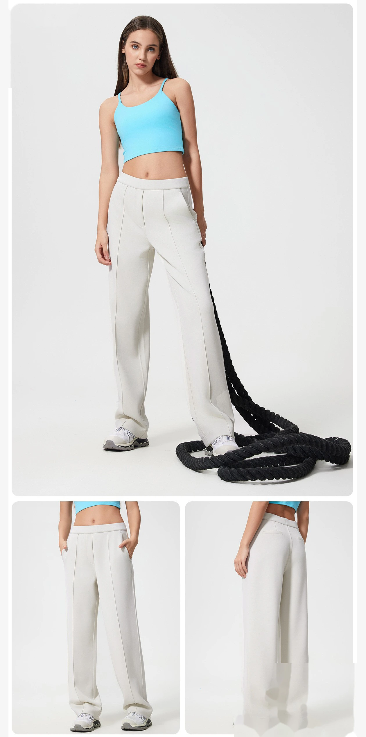 Custom sports casual pants women's loose and slim straight pants air layer bare wide-leg pants detail