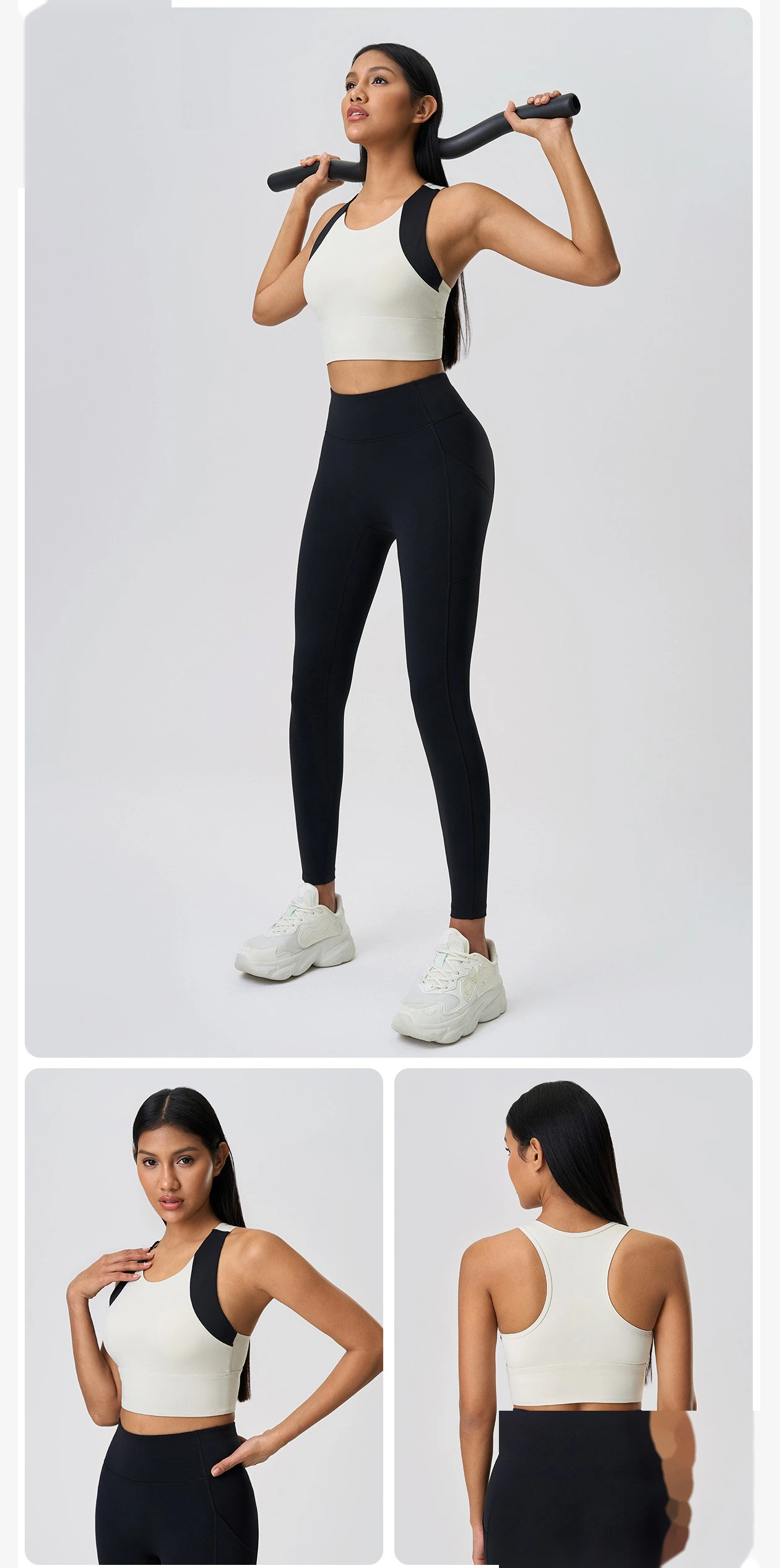 Customized contrast short sports vest female fixed chest pad gathered beautiful back yoga bra. detail