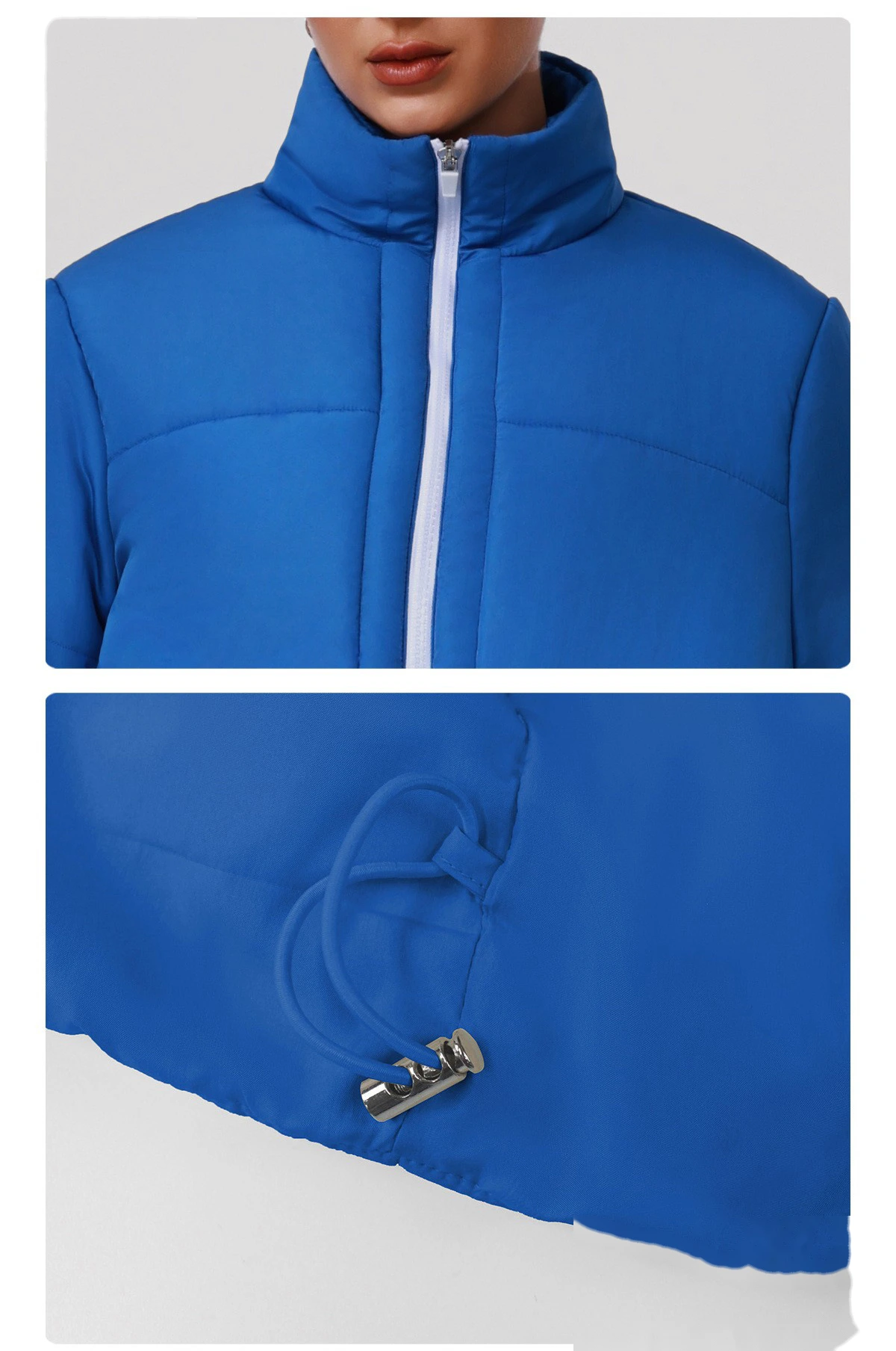 Women's Customizable Slim-Fit Winter Cotton Jacket - Thick Windproof Outdoor Sports Coat with Zipper for Running detail