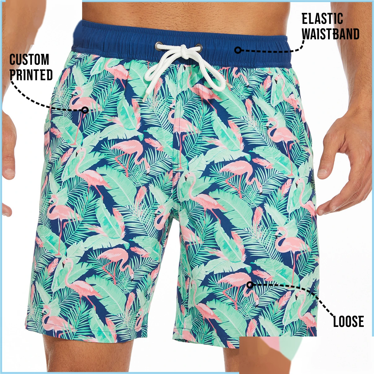 Men outdoor loose custom printed beach shorts detail
