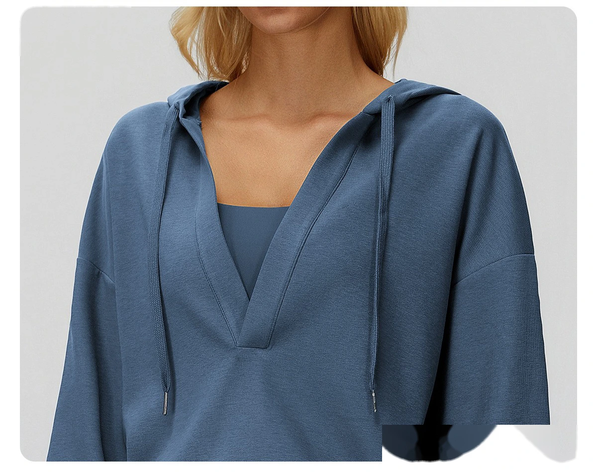 Custom new style hooded large V-neck loose and comfortable top, outdoor running sports sweatshirt detail