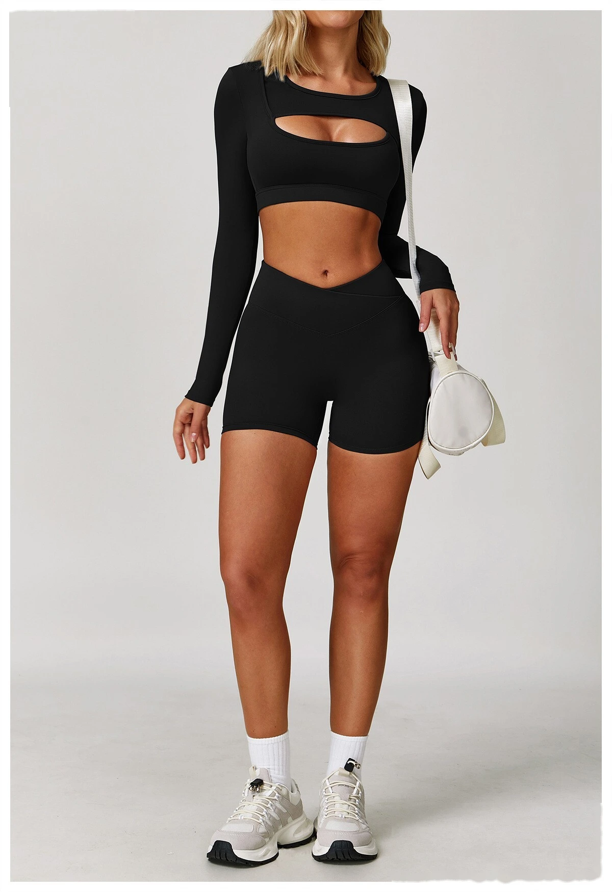 Customized tight-fitting yoga long sleeve earthquake-proof exercise hollow T-shirt running fitness yoga top detail