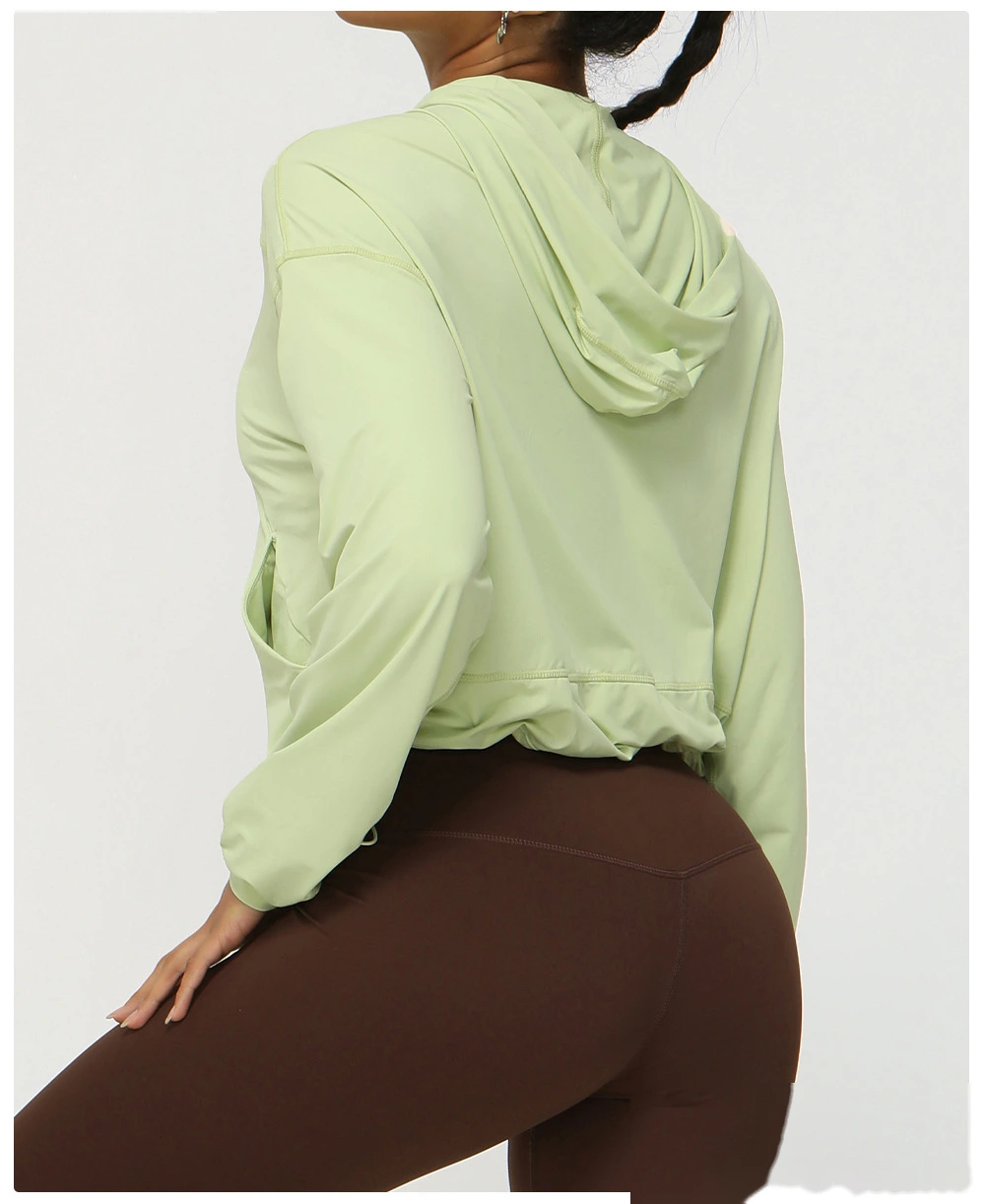 Custom autumn thin yoga clothing jacket quick-drying hooded fitness running sportswear jacket female detail