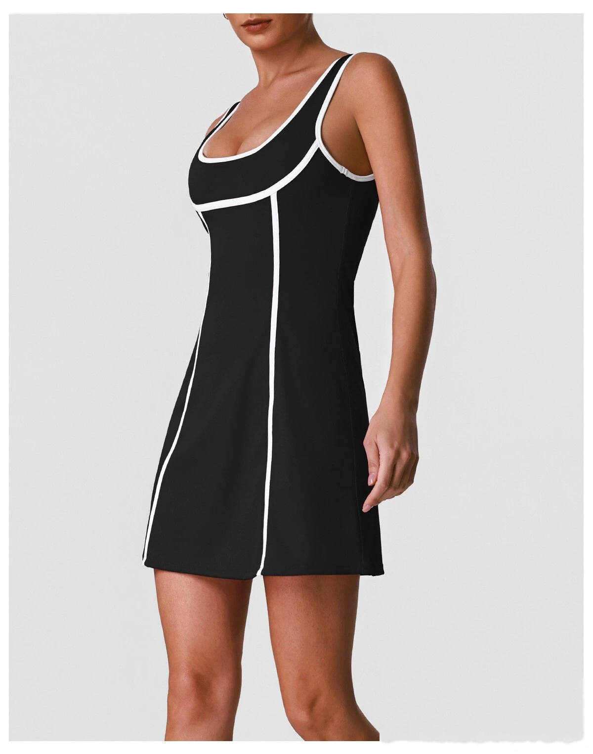 Custom Women’s Slim Fit Halter Tennis Skort Romper Backless Beauty Back Yoga Workout Dress detail
