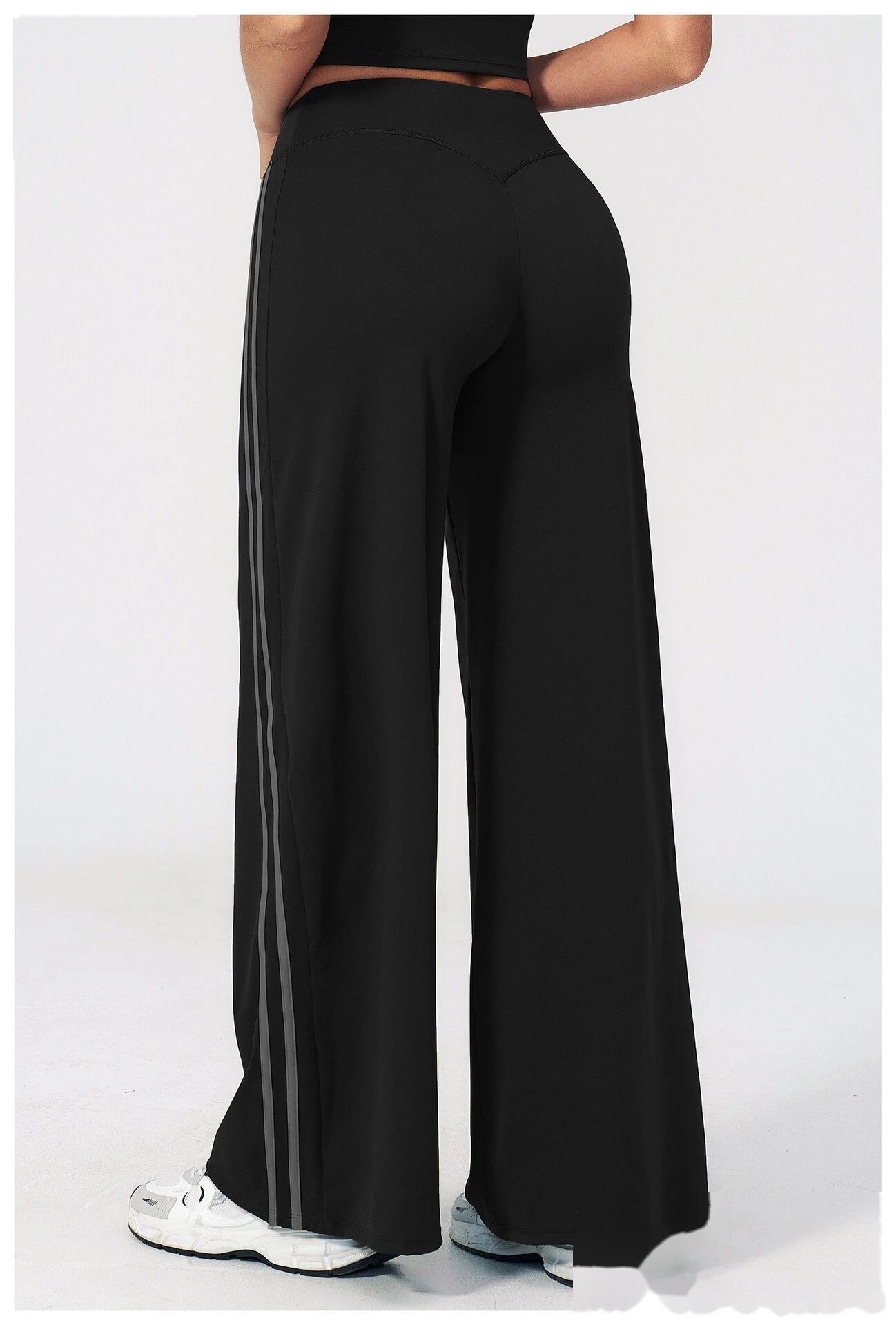 High Waist Hip Lifting Flare Yoga Pants, Color Block Naked Feel Slimming Workout Wide Leg Trousers detail