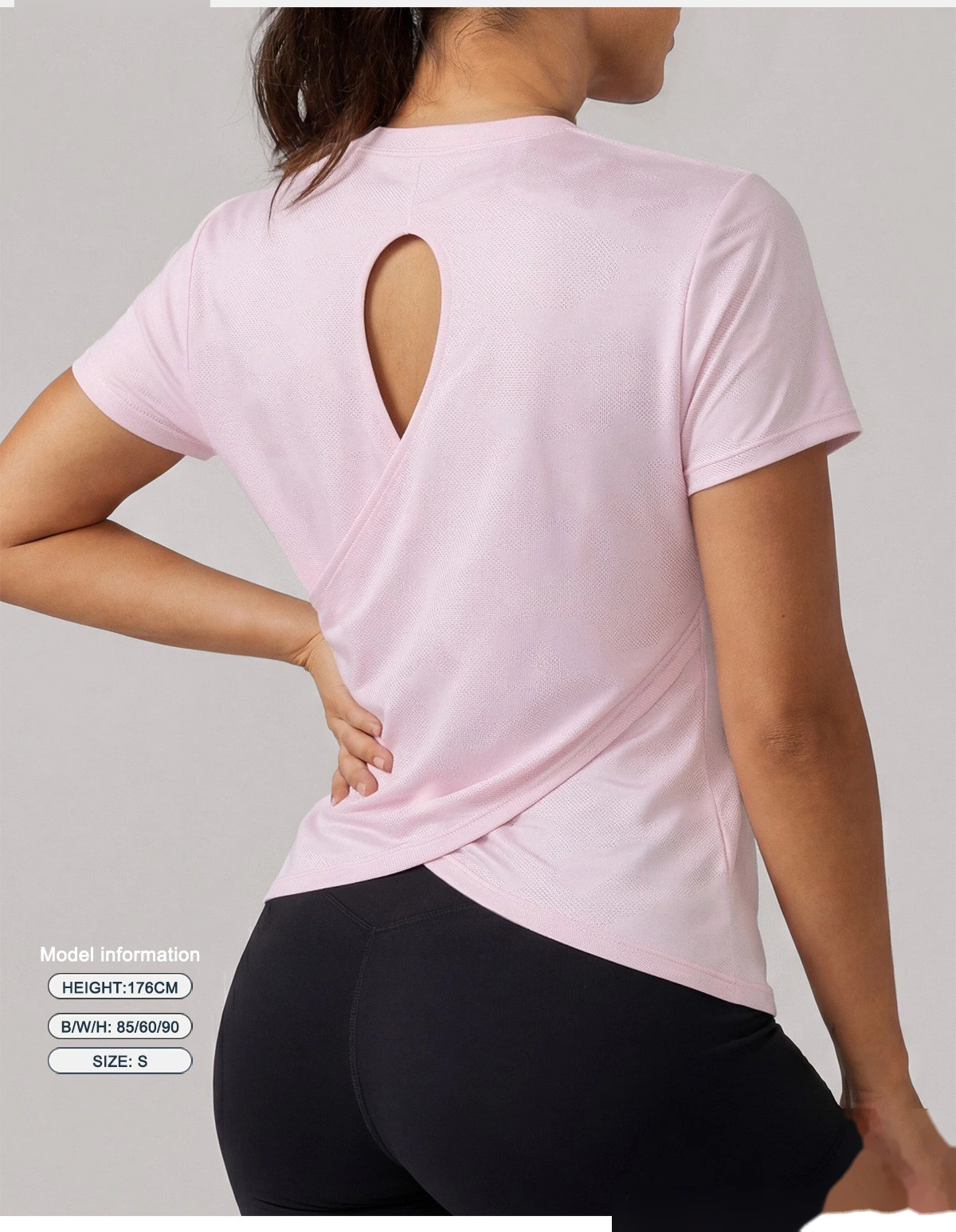 Summer short-sleeved women's new Jacquard running training suit fitness sports shirt T-shirt breathable blouse detail