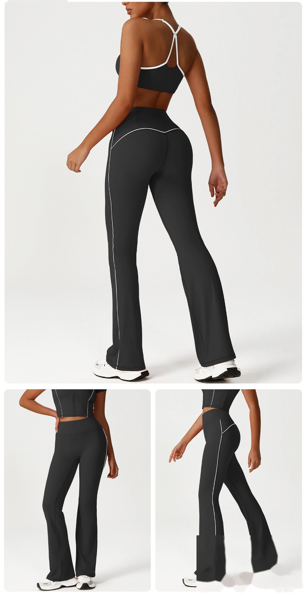 Custom micro-La leisure yoga pants women's new contrast running pants dance training fitness wide-leg pants detail