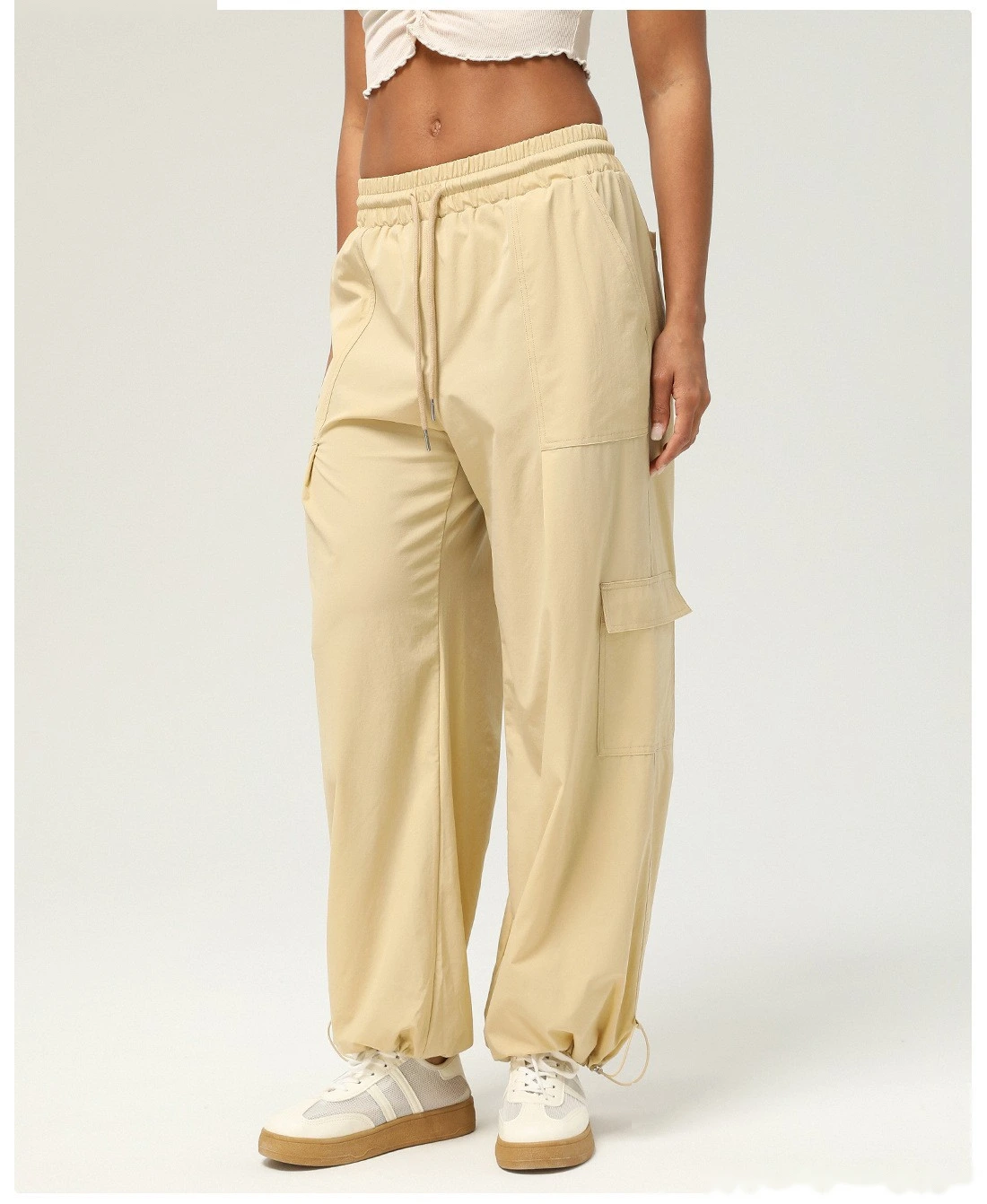 Custom-made loose-pocket tooling sweatpants for women's outdoor fitness straight wide-leg leg leggings detail