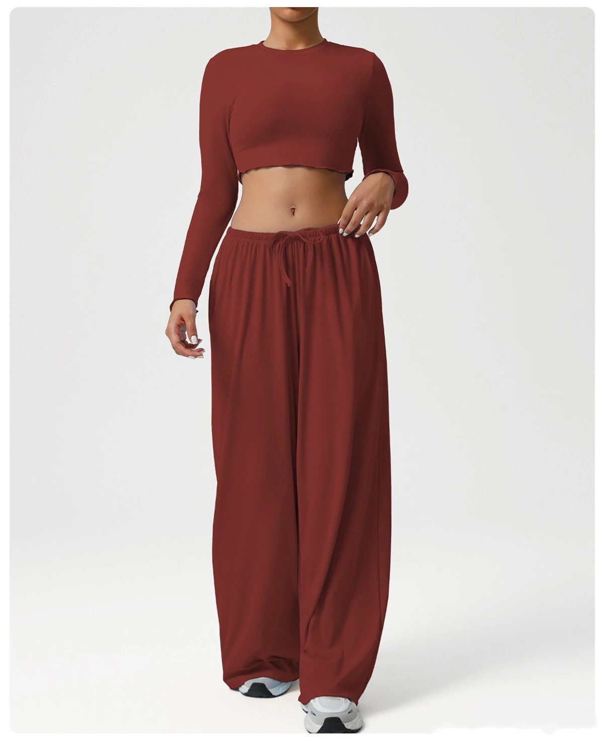 Custom wide-leg women's sweatpants loose low waist fitness pants elastic leisure yoga belt pocket detail