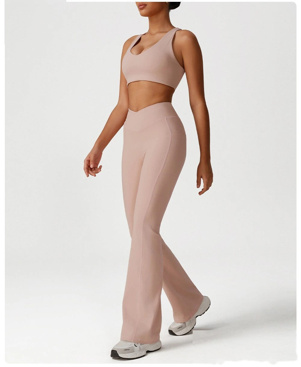 Custom-made cross high waist yoga dance sports wide-leg pants leisure hip fitness micro-pants. detail