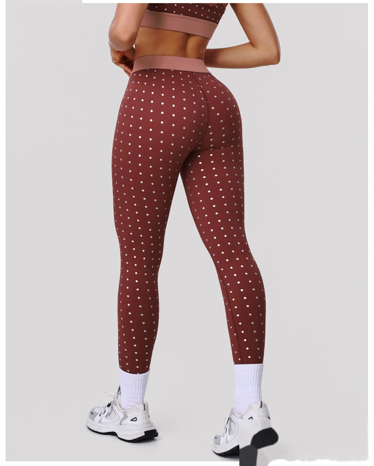 Bulk Custom Polka Dot Print Yoga Tights - High-Stretch Nude Feel 7/8 Leggings for Gym Outdoor Running Fitness detail