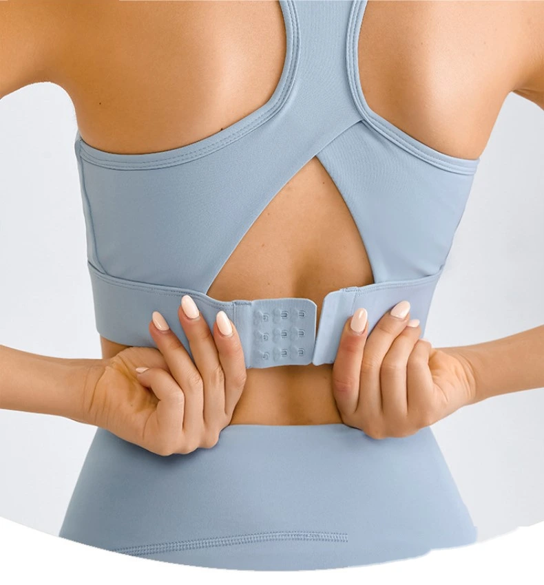 Womens buckle back u neck hollow out high strength sports bra detail