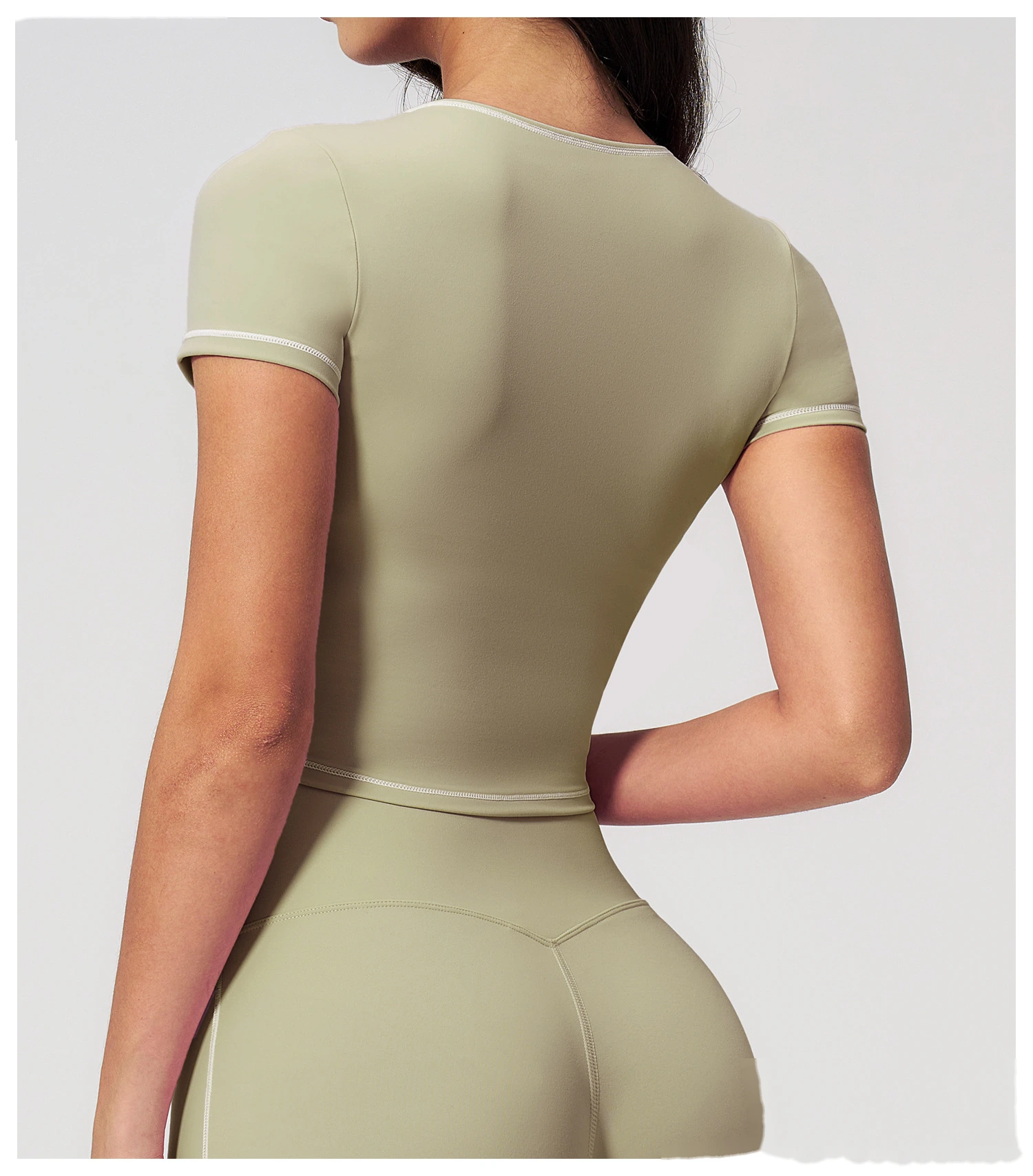 Women's Yoga Short Sleeve Top, Skinny Crop Waist Color Block Outdoor Quick Dry Running Fitness Sports Tee detail