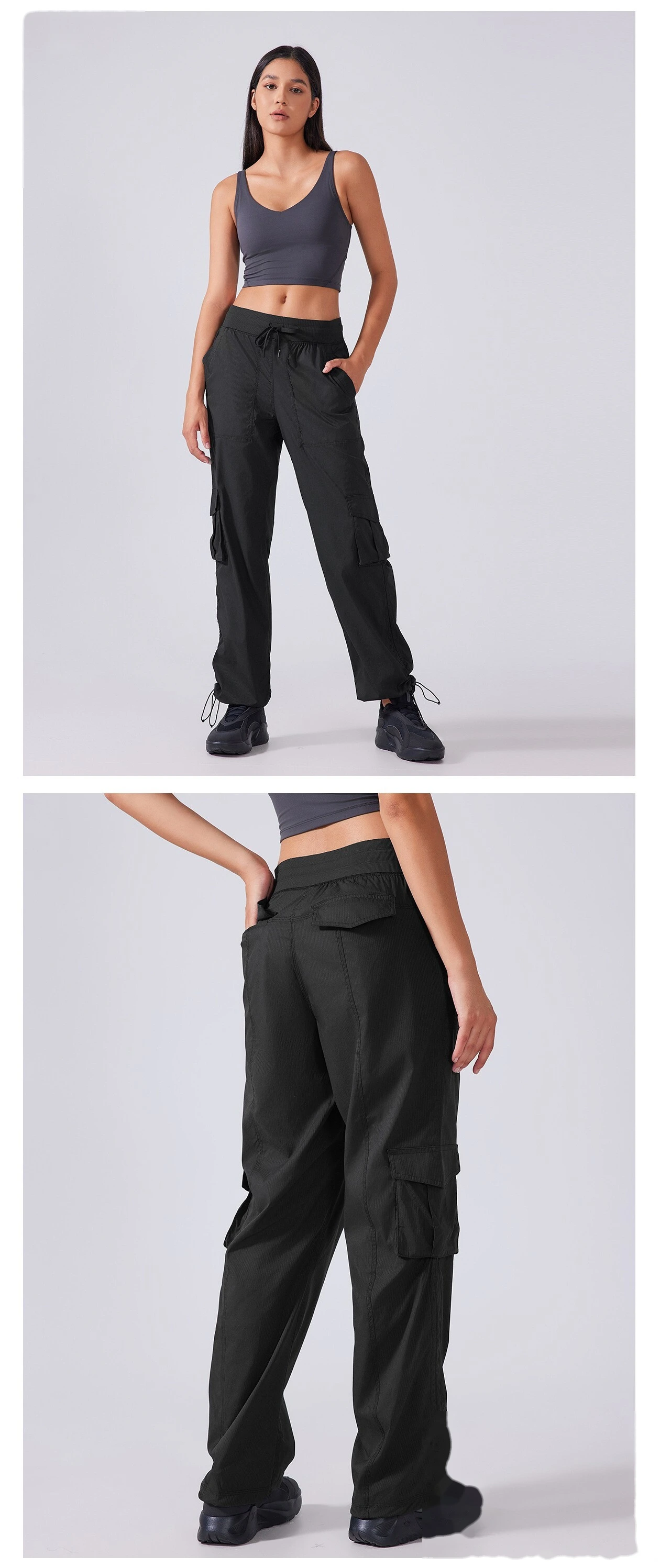 Customized outdoor running pants lightweight fitness pants multi-pocket wide-leg tooling casual pants detail