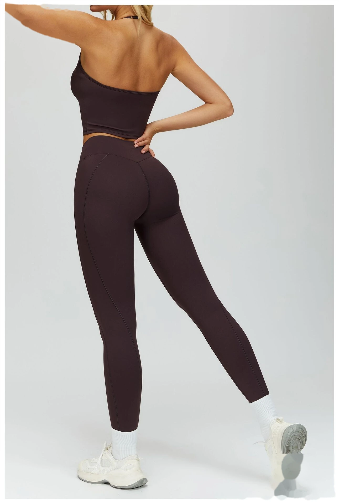 Custom Women’s Naked-Feel Running Leggings - Cross High-Waisted Ruched Tight Yoga Fitness Pants detail