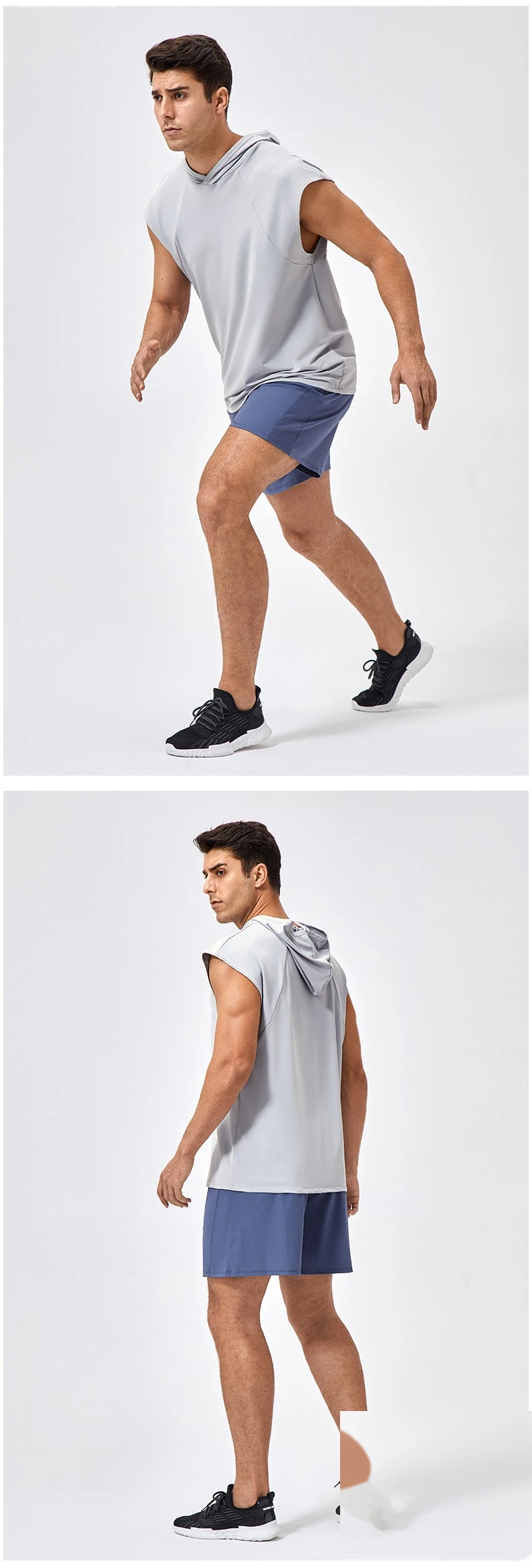 Customized men's loose quick-drying basketball running jacket hooded fitness vest detail