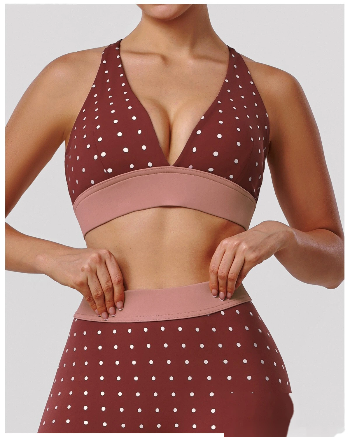 Bulk Custom Cross Beauty Back Yoga Bra - Color Block Polka Dot High-Stretch Sexy Gym Running Activewear detail