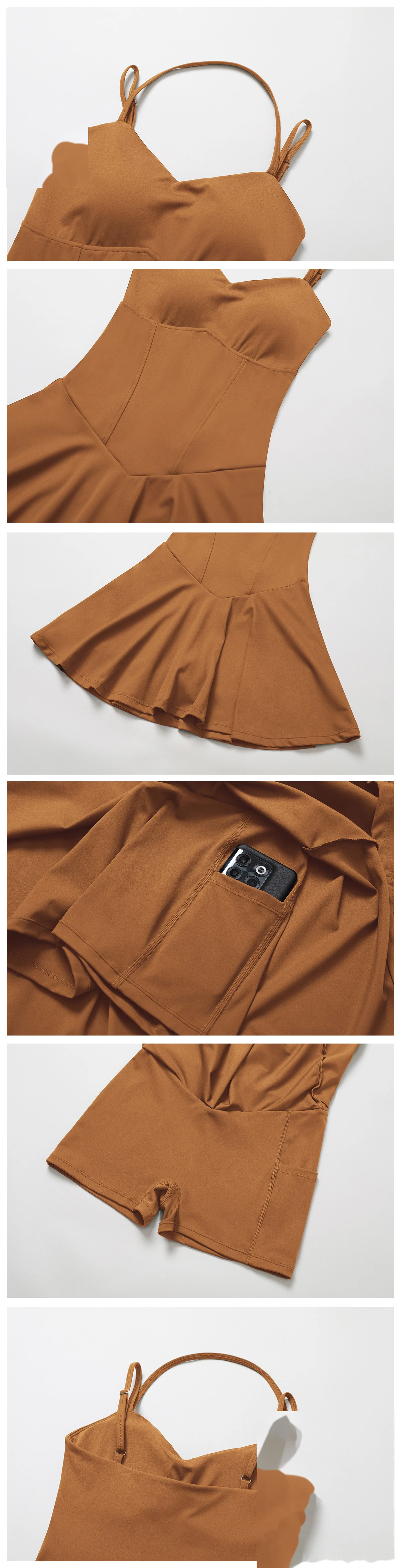 Custom suspender dress female pocket bottoming anti-exposure A-line skirt running tennis skirt detail