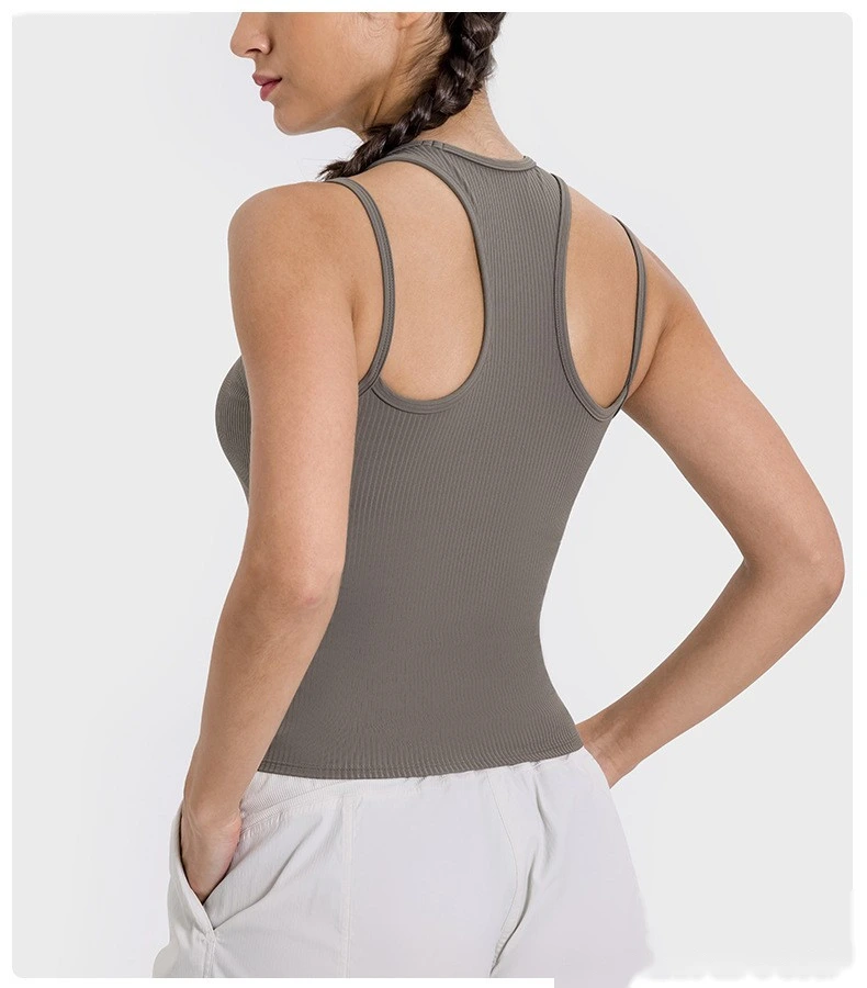 Customized rib new breathable I-shaped back yoga vest with chest pad female fitness bra top detail