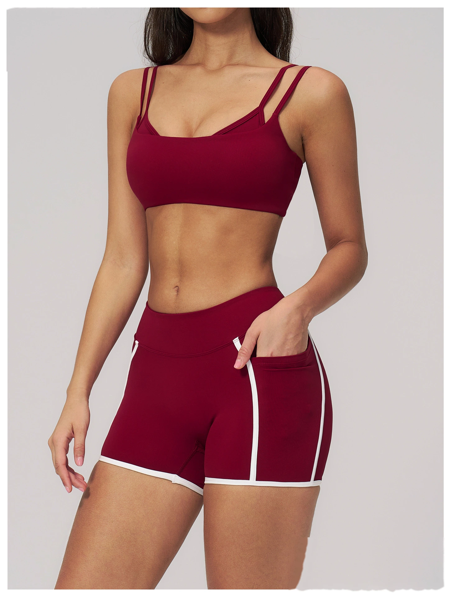 Women’s Naked Feeling Yoga Sports Bra Double Thin Strap Beauty Back Fitness Tank Top with Chest Pad detail